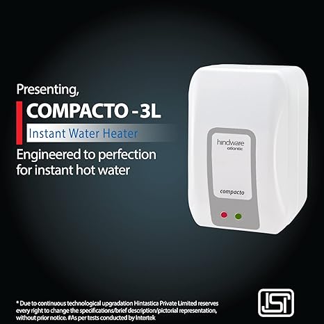 Hindware Atlantic Compacto 3 Litre Instant Water Heater, White & Grey