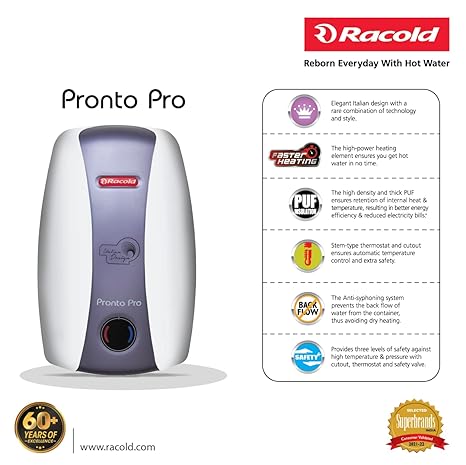 Racold Pronto Pro Instant Water Heater | Vertical Wall Mount