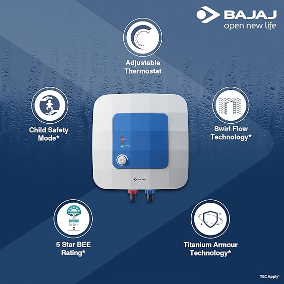Bajaj Compagno Storage Water Heater | Glasslined Tank | Wall Mount