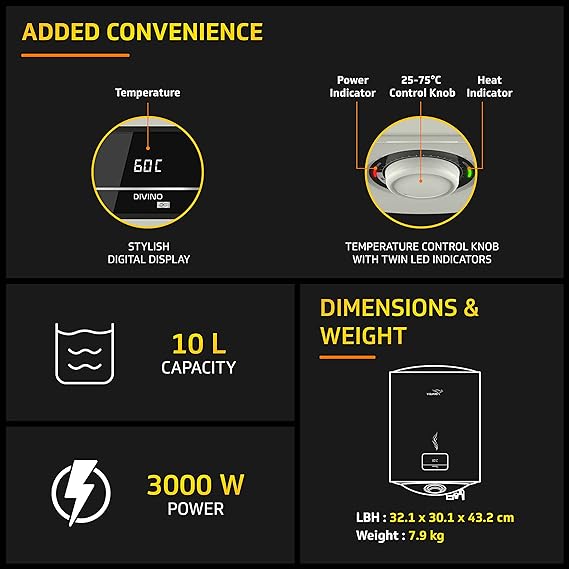 V-Guard Divino DG 10L Storage 5 Star Geyser with Digital Display