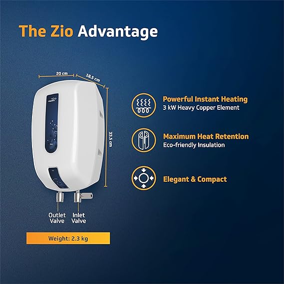 V-Guard Zio Instant Water Heater | 4-Layer Safety | Wall Mount