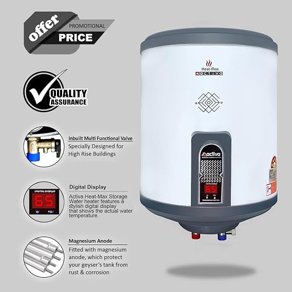 Activa 15 L Storage 2kva Special Anti Rust Coated Geyser Heat-Max With Digital Display | White