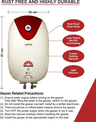 ACTIVA 25 L Storage 3 KVA 5 Star GLASSLINED Special Anti Rust Coating Tank Geyser | Ivory Brown
