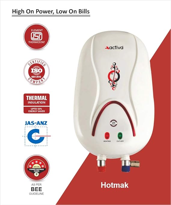 ACTIVA 3000 Watt Instant 1 Litre Anti Rust Coated Tank Wall Geyser with Full ABS Body HOTMAK | Ivory