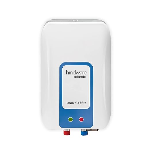 Hindware Atlantic Immedio Blue 3L 3000 watt Instant Water Heater | Stainless Steel Tank | I-Thermostat Feature &Pressure Release Valve | White &Blue