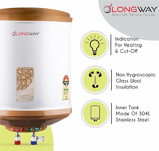 Longway Superb 10 ltr 3000Watt Automatic Instant Water Heater with Multiple Safety System &Anti-Rust Coating 5 Star Rated | Ivory