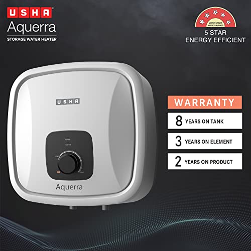 USHA Aquerra 15 Litre 5 Star 2000 watt Storage Wall Water Heater With Free Installation And Connection Pipes 5 Safety Features | White