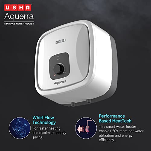 USHA Aquerra 15 Litre 5 Star 2000 watt Storage Wall Water Heater With Free Installation And Connection Pipes 5 Safety Features | White