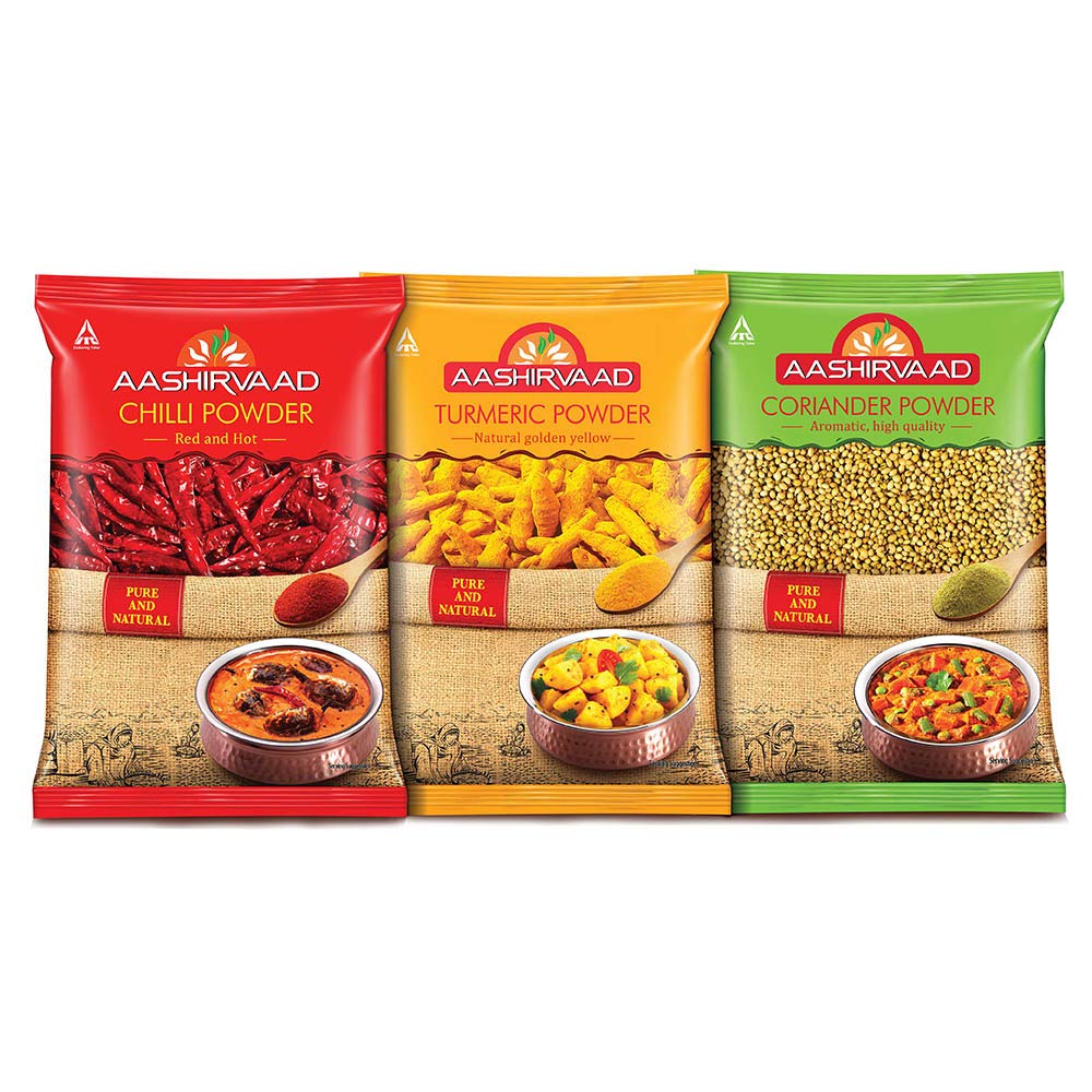Aashirvaad Spices Combo (Chilli, 200gm Turmeric, 200gm Coriander, 200gm)