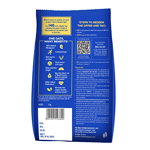 Quaker Oats Rolled Oats 100% Natural Wholegrain