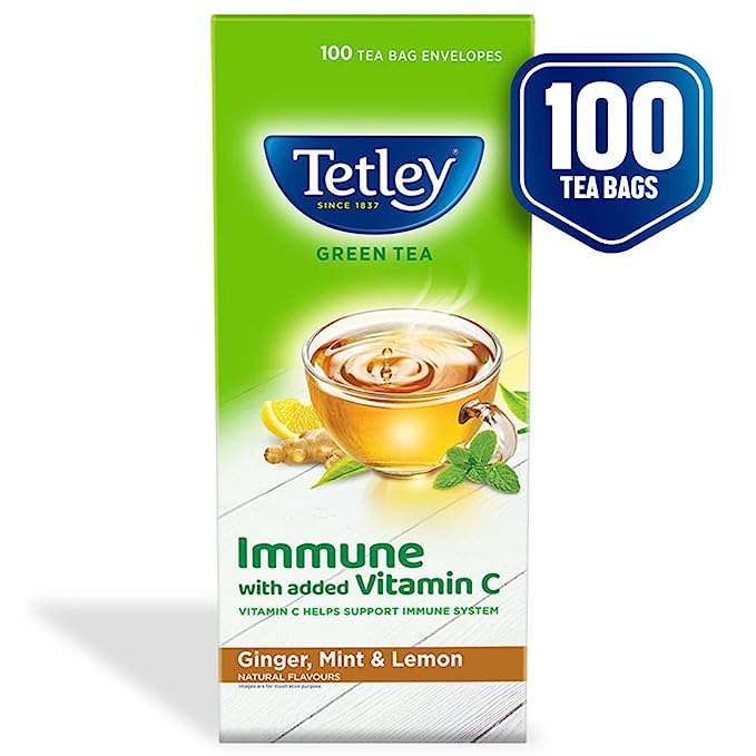 Tetley Green Tea Bags - Ginger - Mint and Lemon