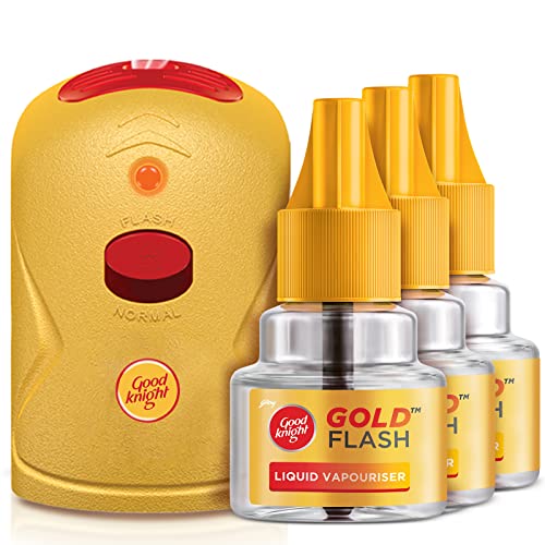 Good Knight Gold Flash Liquid Vapourizer - Machine + Pack Of 3 Refills (45ml each)