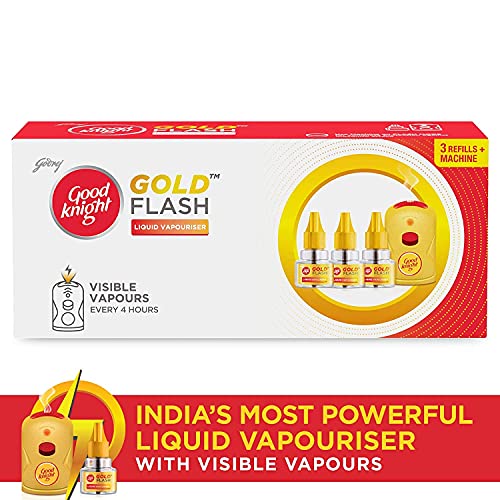 Good Knight Gold Flash Liquid Vapourizer - Machine + Pack Of 3 Refills (45ml each)