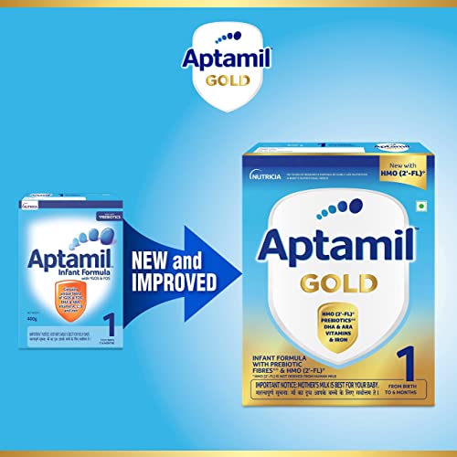 Aptamil Gold Infant Formula Milk Powder for Babies - Stage 1 (Upto 6 months) - with HMO and Prebiotics - BIB Pack, 400gm
