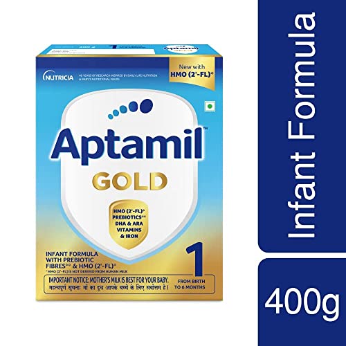Aptamil Gold Infant Formula Milk Powder for Babies - Stage 1 (Upto 6 months) - with HMO and Prebiotics - BIB Pack, 400gm