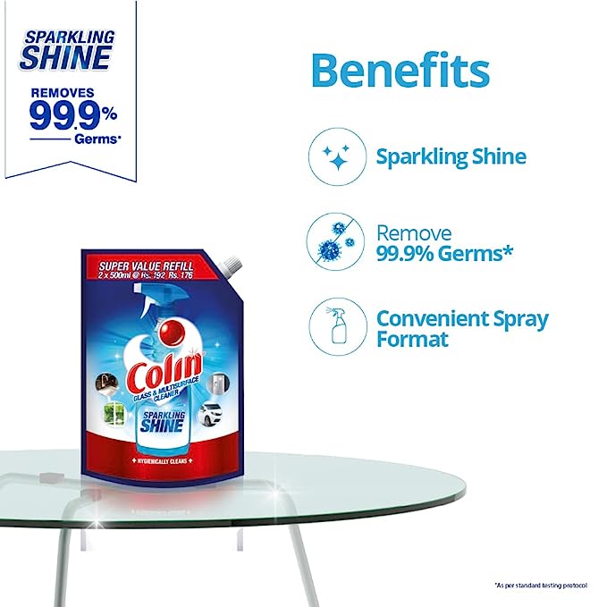 Colin Glass and Surface Cleaner Liquid Spray, Regular, 1L (Pack of 2)