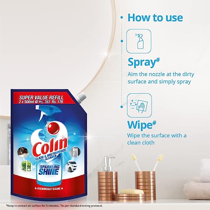 Colin Glass and Surface Cleaner Liquid Spray, Regular, 1L (Pack of 2)