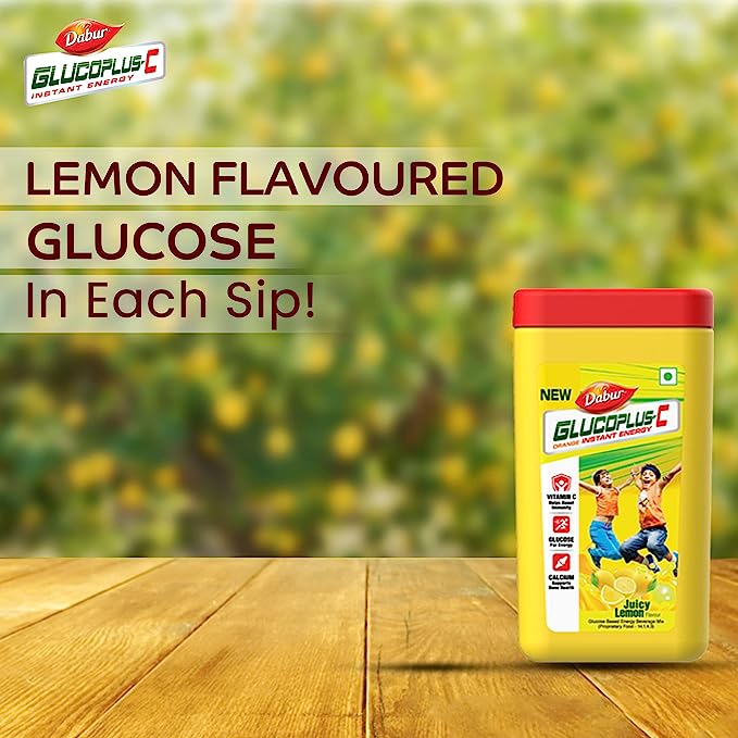 Dabur GlucoPlus-C Instant Energy Glucose Juicy & Tasty Lemon Flavour Jar