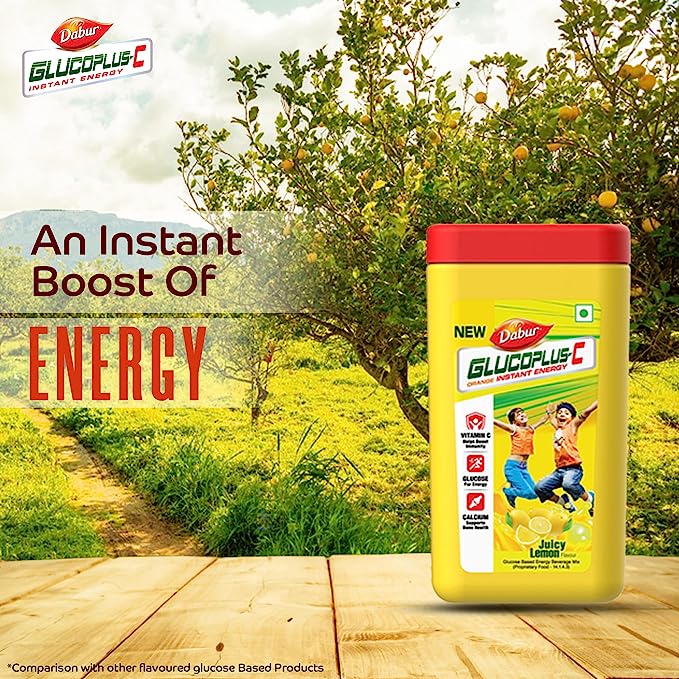Dabur GlucoPlus-C Instant Energy Glucose Juicy & Tasty Lemon Flavour Jar