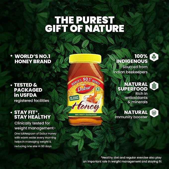 Dabur Honey 100% Pure Worlds No1 Honey Brand with No Sugar Adulteration