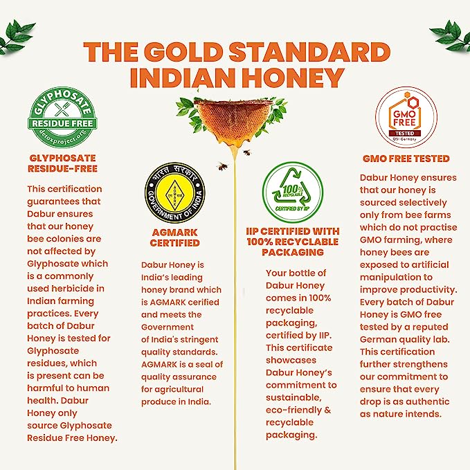 Dabur Honey 100% Pure Worlds No1 Honey Brand with No Sugar Adulteration