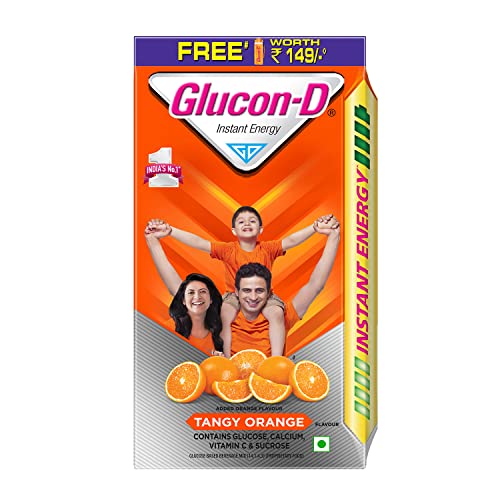 Glucon-D Instant Energy Health Drink Tangy Orange with free bottle