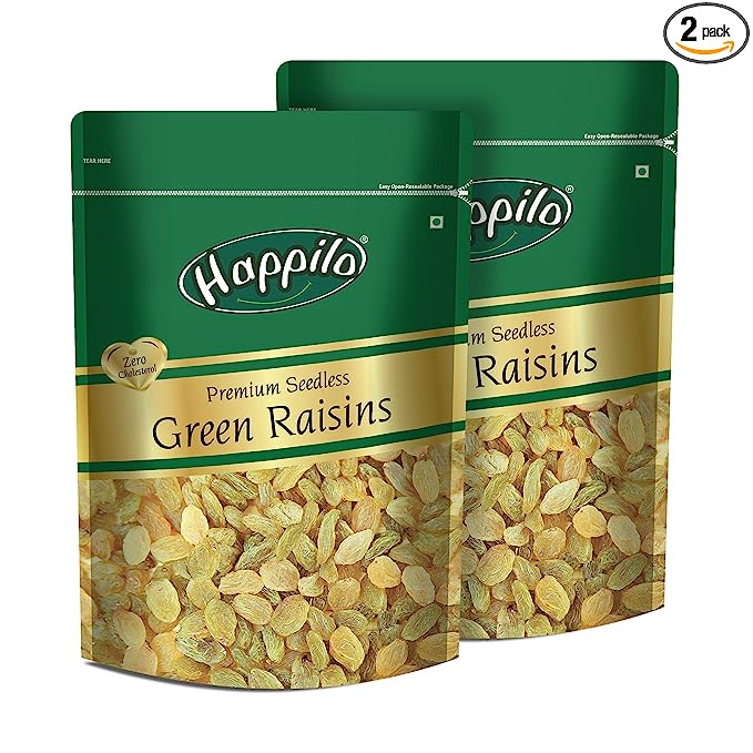 Happilo Premium Seedless Green Raisins, 250gm (Pack of 2)