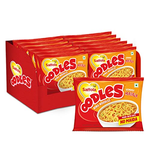 Saffola Oodles Instant Noodles Yummy Masala Flavour, 53gm (Pack of 12)