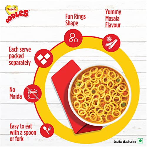 Saffola Oodles Instant Noodles Yummy Masala Flavour, 53gm (Pack of 12)