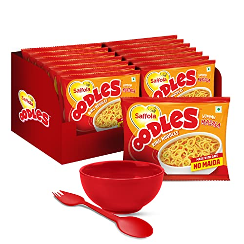 Saffola Oodles Instant Noodles Yummy Masala Flavour, 53gm (Pack of 14)