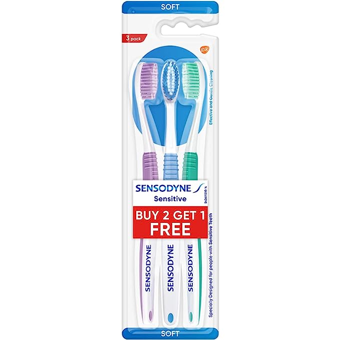 Sensodyne Toothbrush Sensitive tooth brush with soft rounded bristles (Pack of 3)