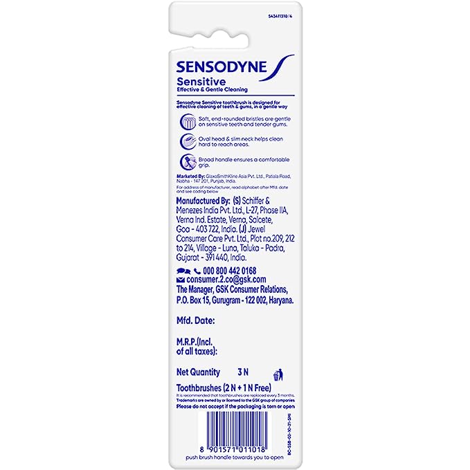 Sensodyne Toothbrush Sensitive tooth brush with soft rounded bristles (Pack of 3)