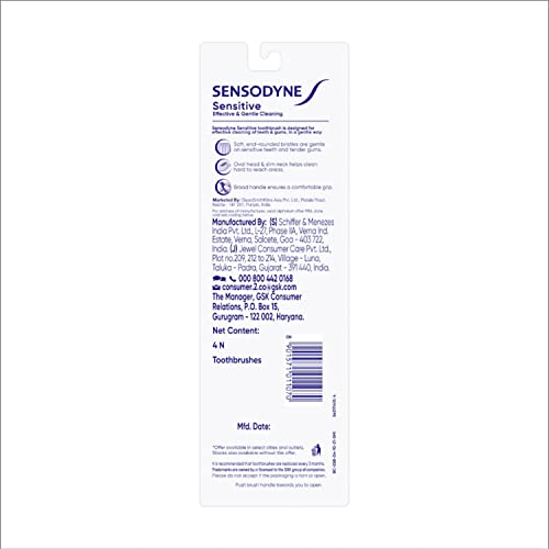 Sensodyne Toothbrush Sensitive tooth brush with soft rounded bristles (Pack of 4)