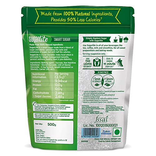 Sugarlite 50% Less Calories Sugar Pouch, 500gm (Pack of 3)