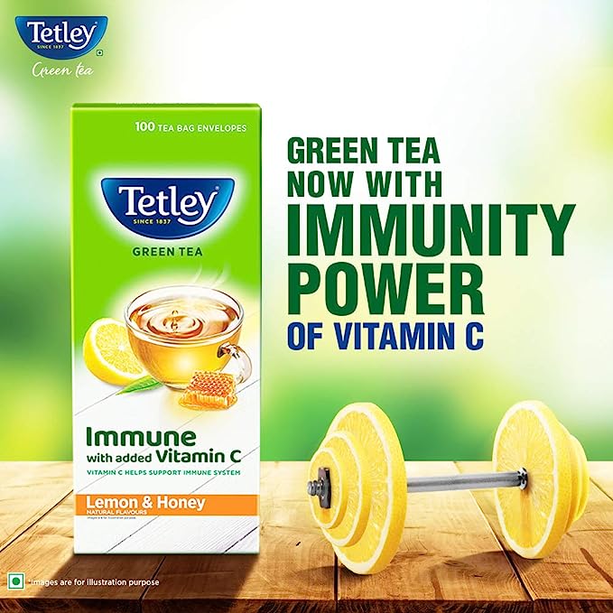 Tetley Lemon & Honey, Immune with Added Vitamin C, Flavored Green Tea