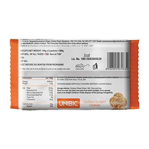 UNIBIC Cookies, Cashew Badam Cookies, 500gm (Pack of 3)