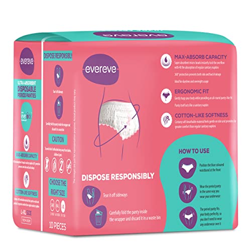 EverEve Ultra Absorbent Heavy Flow Disposable Period Panties for Sanitary Protection, L/XL