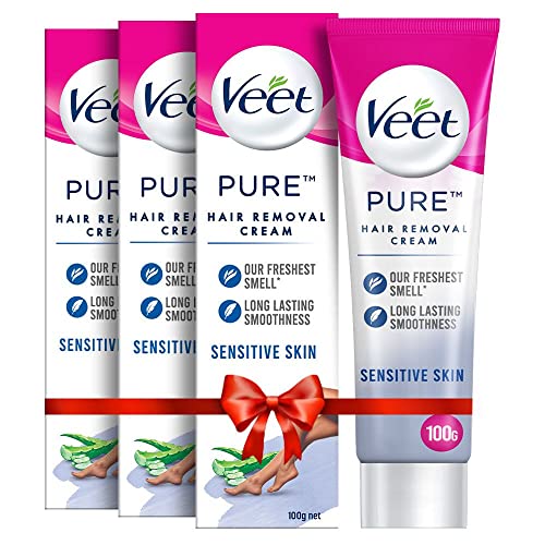 Veet Pure Hair Removal Cream for Women With No Ammonia Smell, Sensitive Skin, 100gm (Pack of 3)