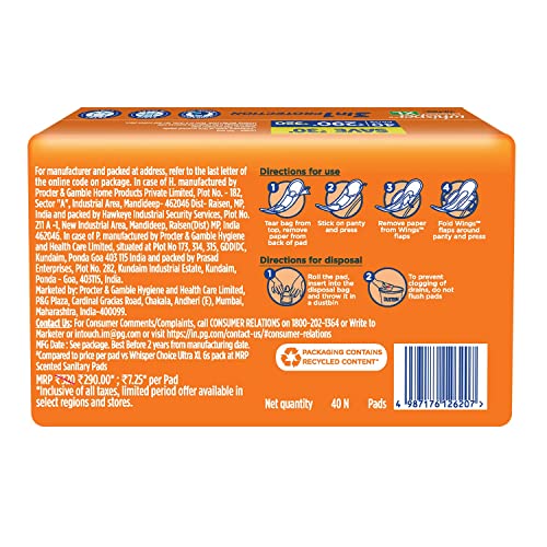 Whisper Choice Sanitary Pads with Wings for Women, XL