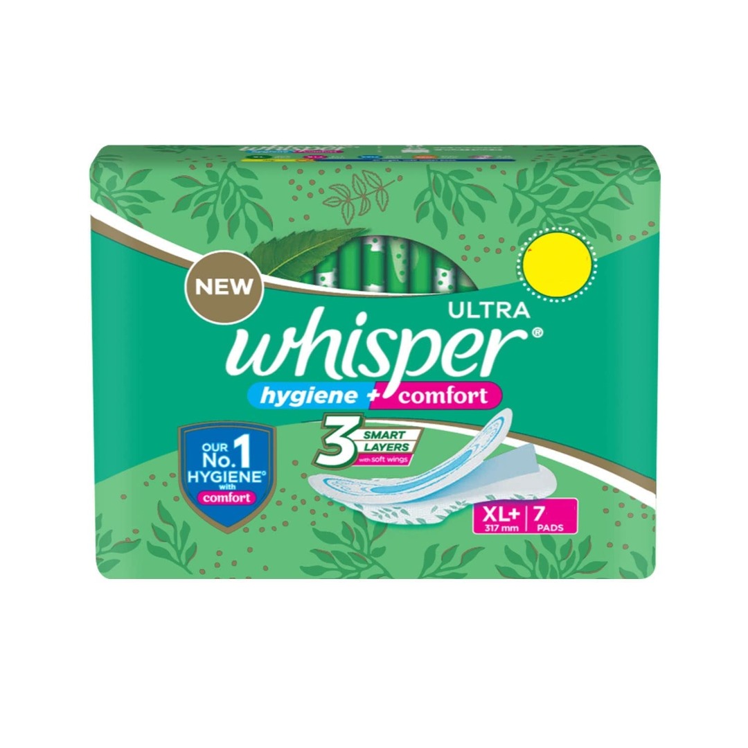 Whisper Ultra Clean Sanitary Pads for Women, XL+ Hygiene & Comfort