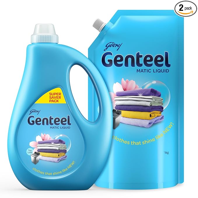 Genteel Matic Liquid Detergent For Top load Washing 1kg bottle + 1kg Refill Pouch