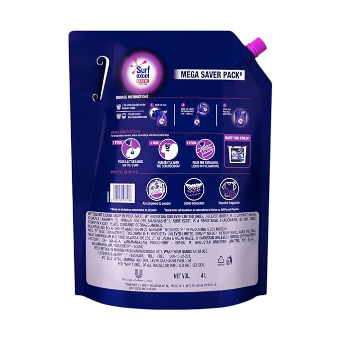 Surf Excel Matic Front Load Liquid Detergent Refill Pouch