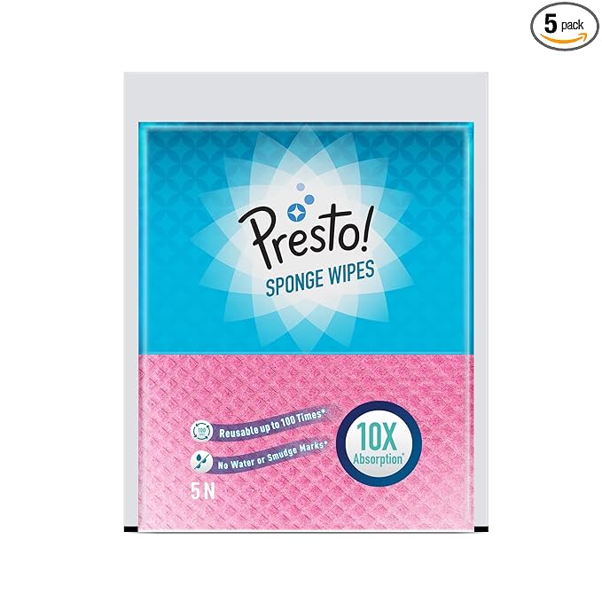 Amazon Brand Presto Sponge Wipes Assorted, Pack of 5