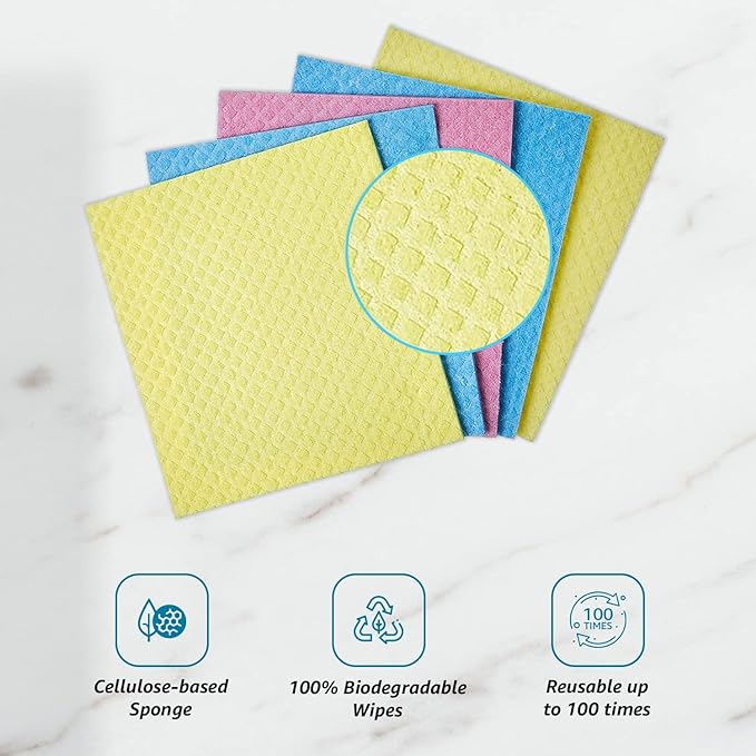 Amazon Brand Presto Sponge Wipes Assorted, Pack of 5