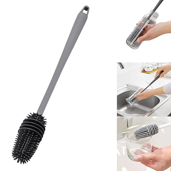 E-COSMOS Bottle Cleaning Brush Silicone Long Handle, Blue