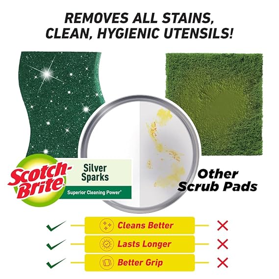 Scotch Brite 1 Stainless Steel Scrubber and 2 Scrub pads Combo