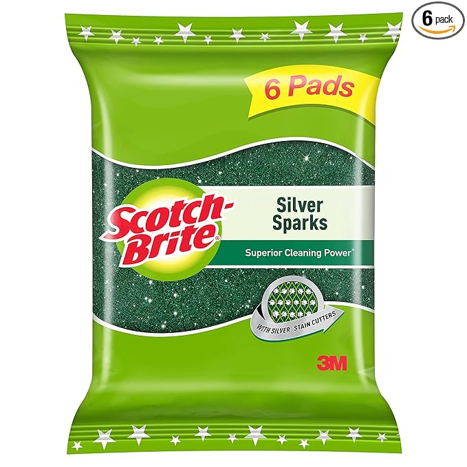 Scotch Brite Silver Sparks Scrub Pad, Pack of 6