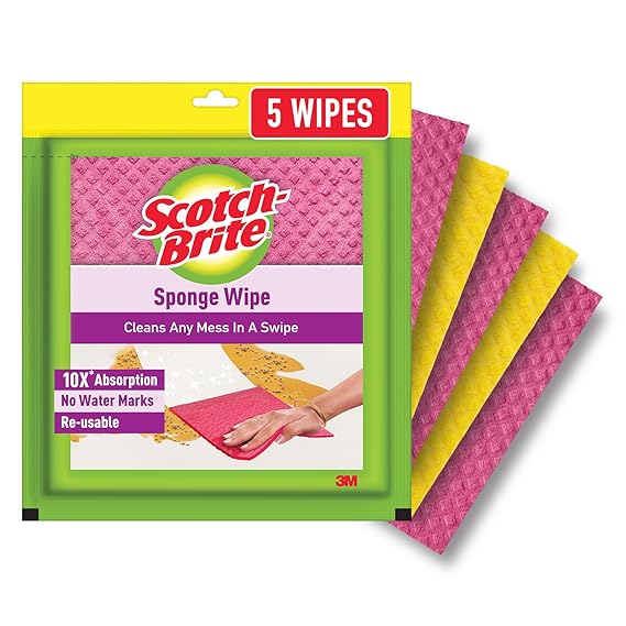 Scotch Brite Sponge Wipe Resusable Kitchen Cleaning Sponge, Pack of 5