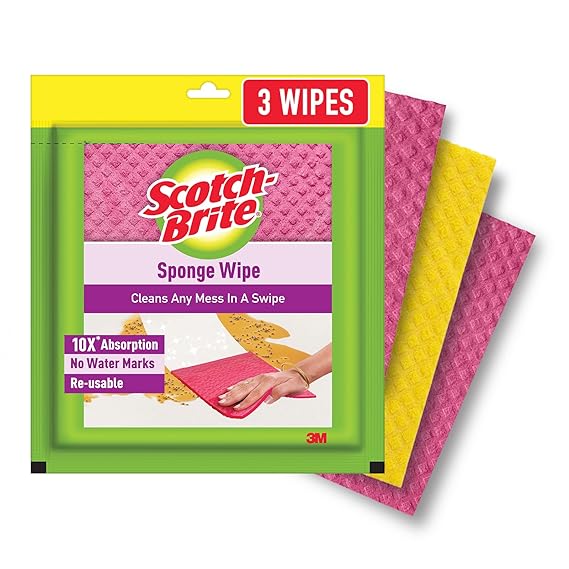 Scotch Brite Sponge Wipe Resusable Kitchen Cleaning Sponge, Pack of 3
