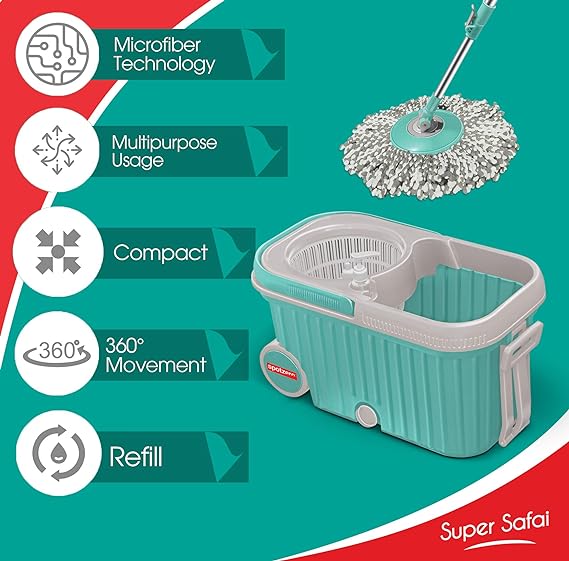 Spotzero by Milton Elite Spin Mop with Bigger Wheels and Plastic Auto Fold Handle
